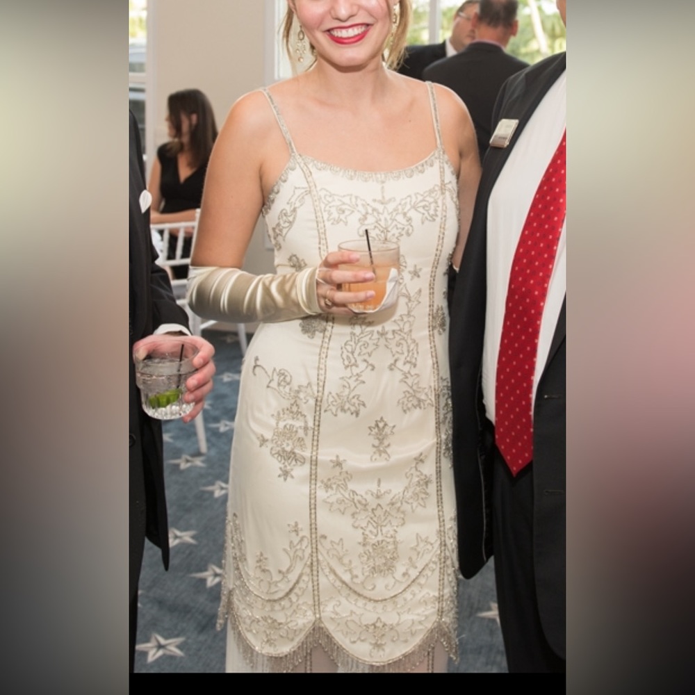 Cache beaded ivory formal dress